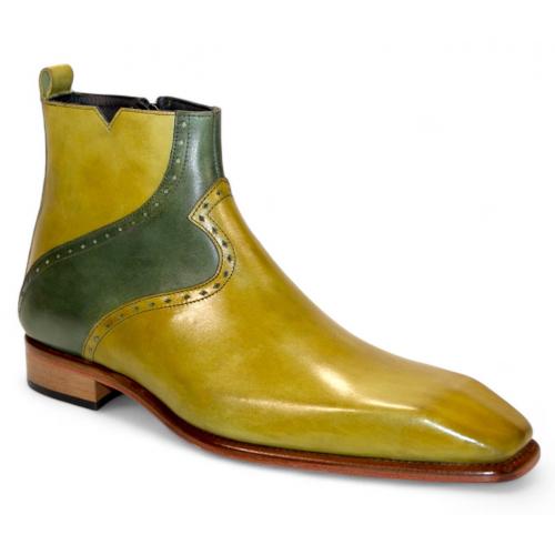 Duca Di Matiste "Pedaso" Olive/Green Genuine Italian Calf Leather Ankle Boots.